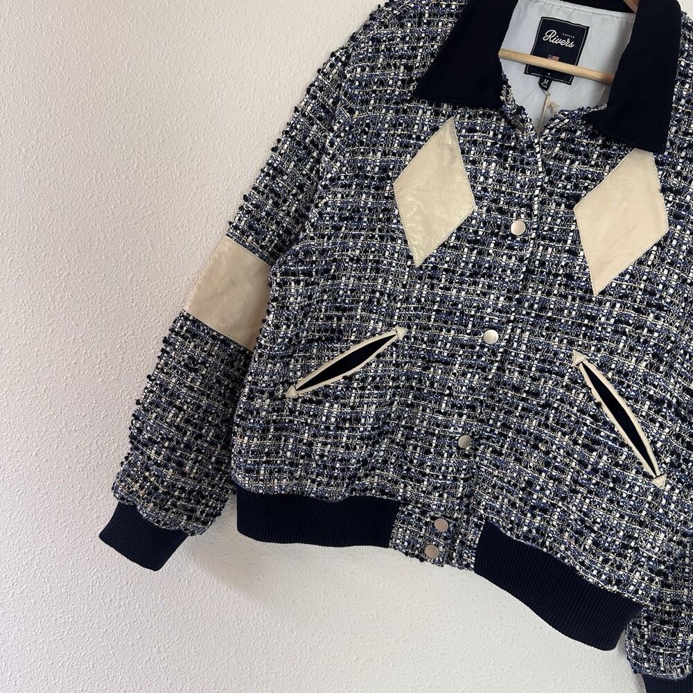NEW United Rivers Hudson River Tweed Bomber Jacket in Navy Medium M Rockabilly - Picture 2 of 12
